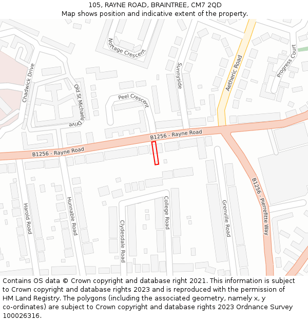 105, RAYNE ROAD, BRAINTREE, CM7 2QD: Location map and indicative extent of plot