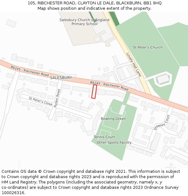 105, RIBCHESTER ROAD, CLAYTON LE DALE, BLACKBURN, BB1 9HQ: Location map and indicative extent of plot