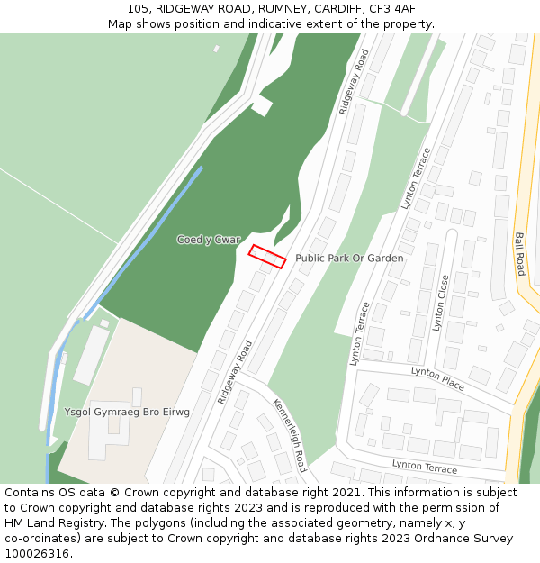 105, RIDGEWAY ROAD, RUMNEY, CARDIFF, CF3 4AF: Location map and indicative extent of plot