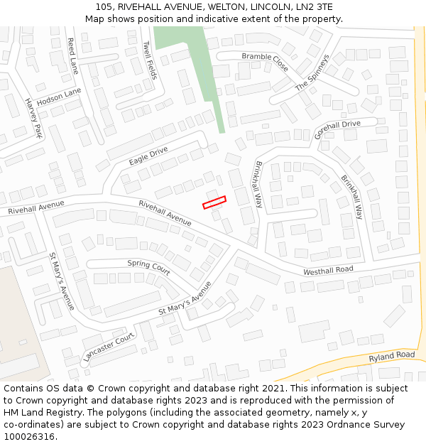 105, RIVEHALL AVENUE, WELTON, LINCOLN, LN2 3TE: Location map and indicative extent of plot