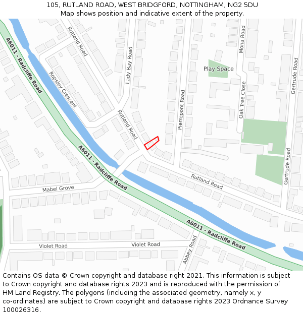 105, RUTLAND ROAD, WEST BRIDGFORD, NOTTINGHAM, NG2 5DU: Location map and indicative extent of plot