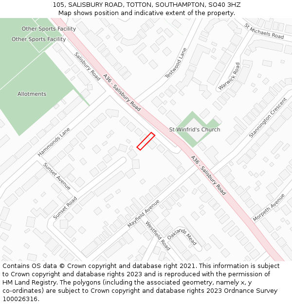 105, SALISBURY ROAD, TOTTON, SOUTHAMPTON, SO40 3HZ: Location map and indicative extent of plot