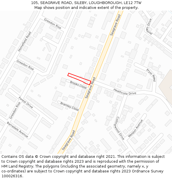 105, SEAGRAVE ROAD, SILEBY, LOUGHBOROUGH, LE12 7TW: Location map and indicative extent of plot