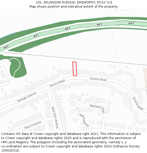 105, SELANGOR AVENUE, EMSWORTH, PO10 7LS: Location map and indicative extent of plot