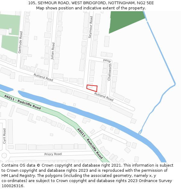 105, SEYMOUR ROAD, WEST BRIDGFORD, NOTTINGHAM, NG2 5EE: Location map and indicative extent of plot