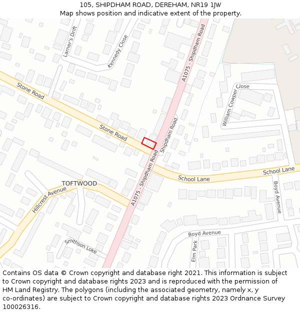 105, SHIPDHAM ROAD, DEREHAM, NR19 1JW: Location map and indicative extent of plot