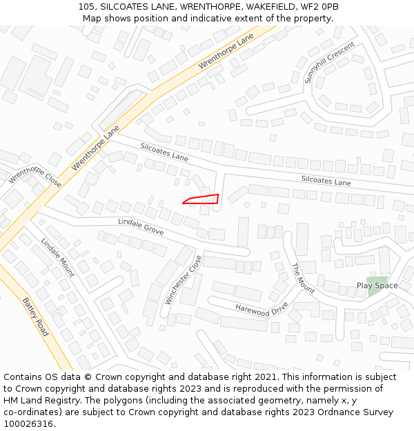 105, SILCOATES LANE, WRENTHORPE, WAKEFIELD, WF2 0PB: Location map and indicative extent of plot