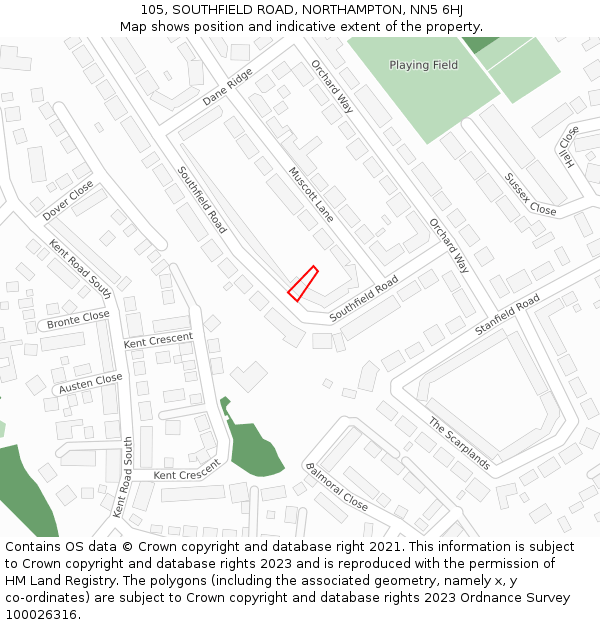 105, SOUTHFIELD ROAD, NORTHAMPTON, NN5 6HJ: Location map and indicative extent of plot