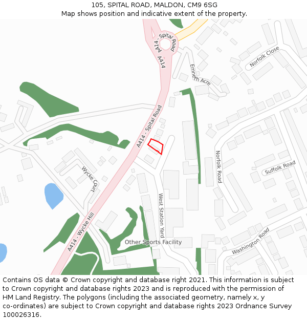 105, SPITAL ROAD, MALDON, CM9 6SG: Location map and indicative extent of plot