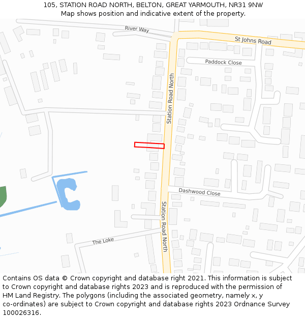 105, STATION ROAD NORTH, BELTON, GREAT YARMOUTH, NR31 9NW: Location map and indicative extent of plot