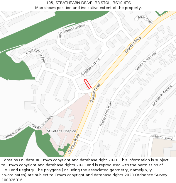 105, STRATHEARN DRIVE, BRISTOL, BS10 6TS: Location map and indicative extent of plot