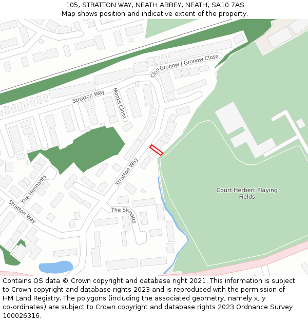 105, STRATTON WAY, NEATH ABBEY, NEATH, SA10 7AS: Location map and indicative extent of plot