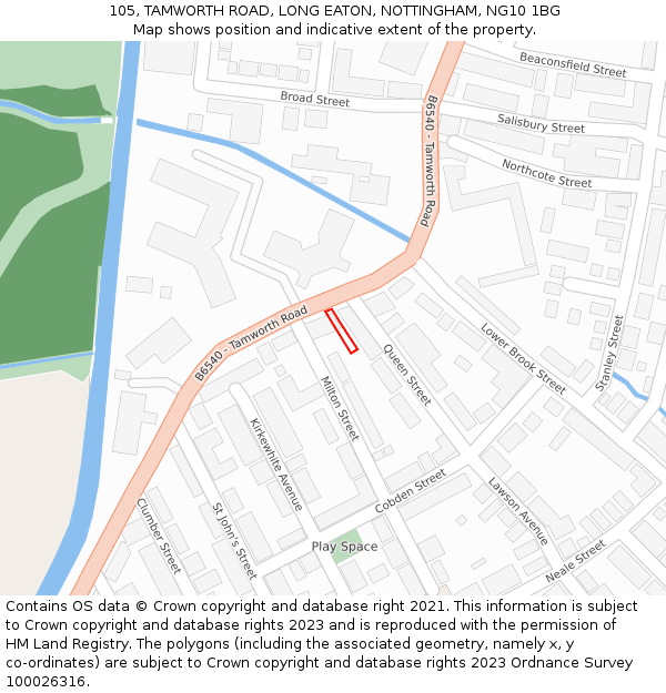 105, TAMWORTH ROAD, LONG EATON, NOTTINGHAM, NG10 1BG: Location map and indicative extent of plot