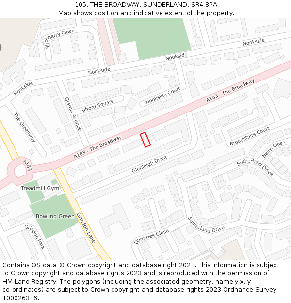 105, THE BROADWAY, SUNDERLAND, SR4 8PA: Location map and indicative extent of plot