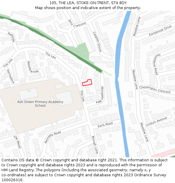 105, THE LEA, STOKE-ON-TRENT, ST4 8DY: Location map and indicative extent of plot