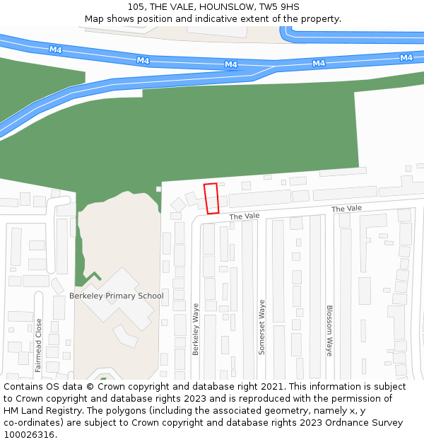 105, THE VALE, HOUNSLOW, TW5 9HS: Location map and indicative extent of plot