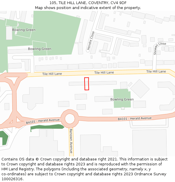 105, TILE HILL LANE, COVENTRY, CV4 9DF: Location map and indicative extent of plot