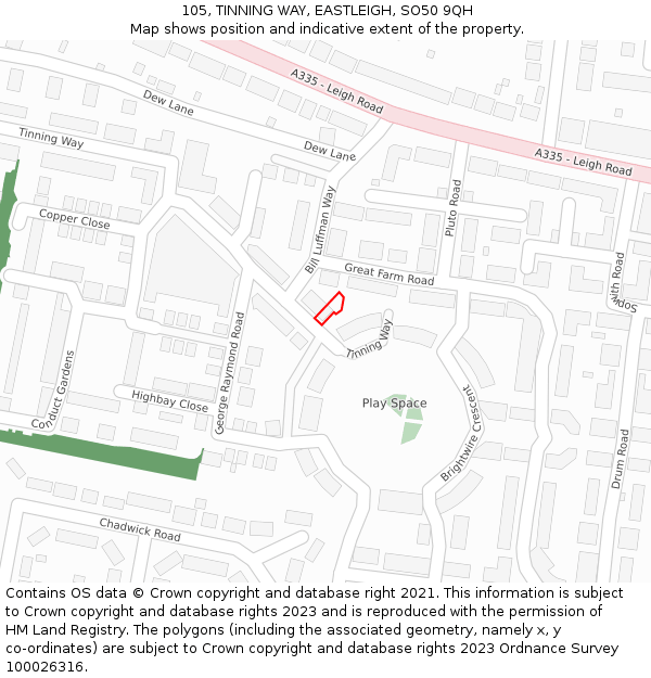 105, TINNING WAY, EASTLEIGH, SO50 9QH: Location map and indicative extent of plot