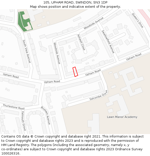 105, UPHAM ROAD, SWINDON, SN3 1DP: Location map and indicative extent of plot