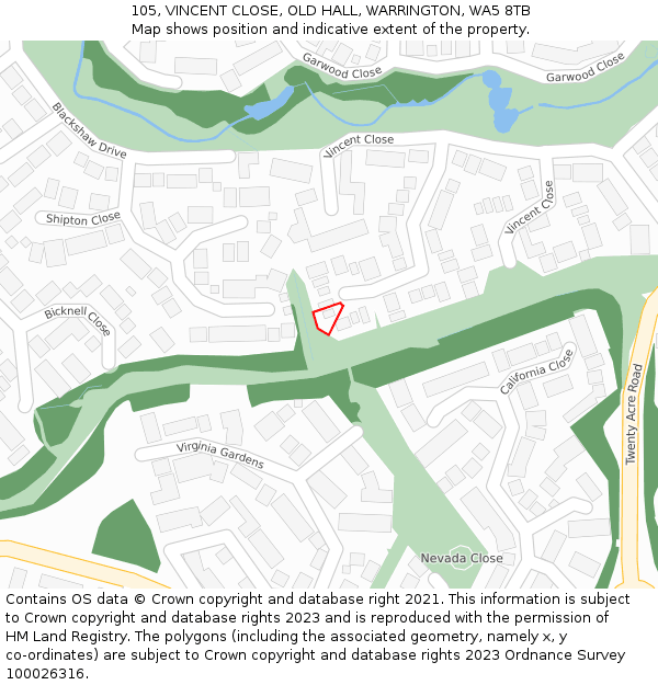 105, VINCENT CLOSE, OLD HALL, WARRINGTON, WA5 8TB: Location map and indicative extent of plot