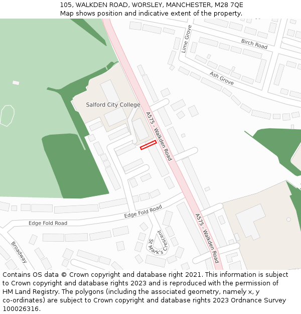 105, WALKDEN ROAD, WORSLEY, MANCHESTER, M28 7QE: Location map and indicative extent of plot