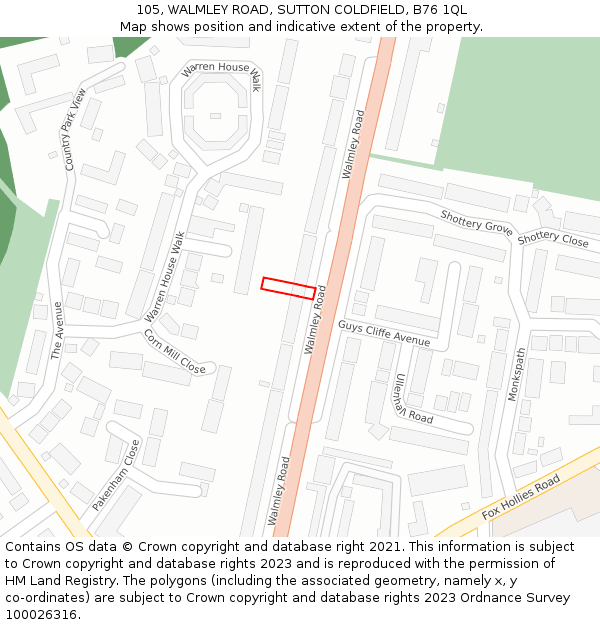 105, WALMLEY ROAD, SUTTON COLDFIELD, B76 1QL: Location map and indicative extent of plot