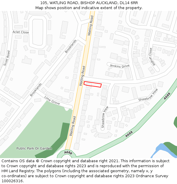 105, WATLING ROAD, BISHOP AUCKLAND, DL14 6RR: Location map and indicative extent of plot