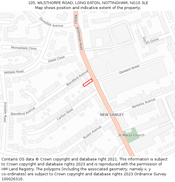 105, WILSTHORPE ROAD, LONG EATON, NOTTINGHAM, NG10 3LE: Location map and indicative extent of plot