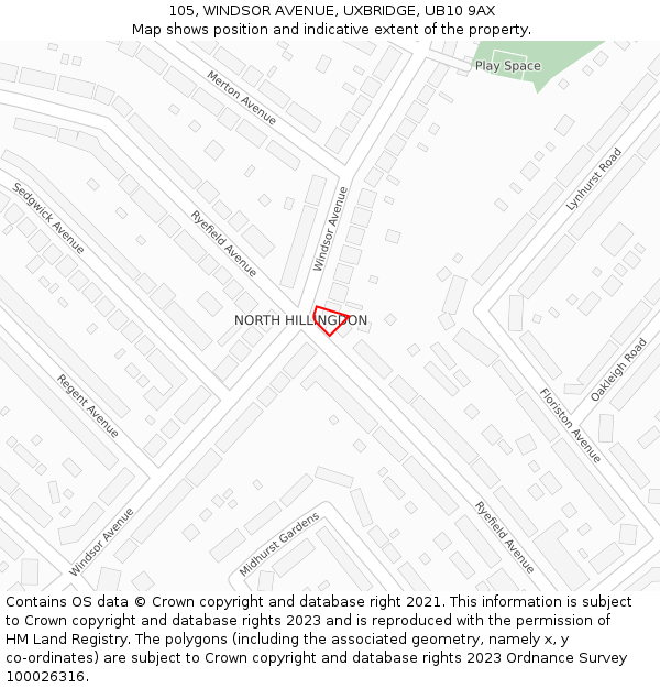 105, WINDSOR AVENUE, UXBRIDGE, UB10 9AX: Location map and indicative extent of plot