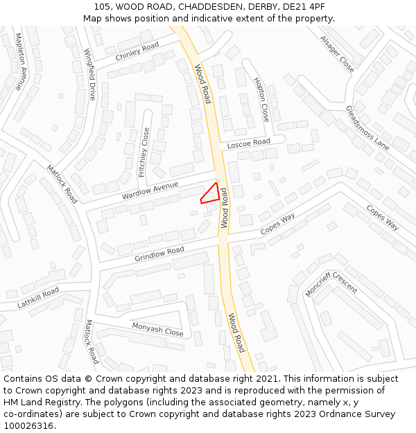 105, WOOD ROAD, CHADDESDEN, DERBY, DE21 4PF: Location map and indicative extent of plot