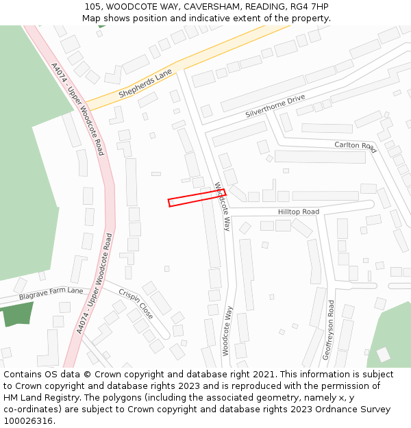 105, WOODCOTE WAY, CAVERSHAM, READING, RG4 7HP: Location map and indicative extent of plot