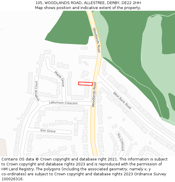 105, WOODLANDS ROAD, ALLESTREE, DERBY, DE22 2HH: Location map and indicative extent of plot