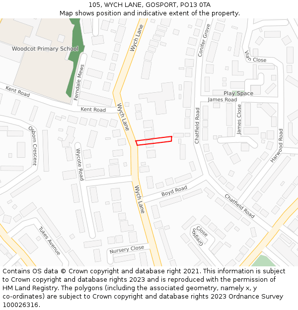 105, WYCH LANE, GOSPORT, PO13 0TA: Location map and indicative extent of plot