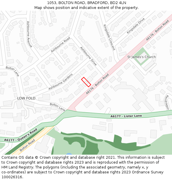 1053, BOLTON ROAD, BRADFORD, BD2 4LN: Location map and indicative extent of plot