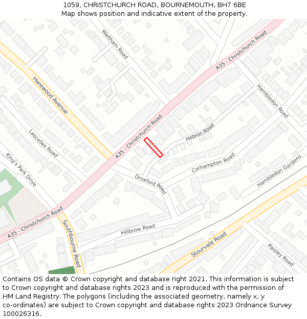 1059, CHRISTCHURCH ROAD, BOURNEMOUTH, BH7 6BE: Location map and indicative extent of plot