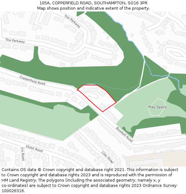 105A, COPPERFIELD ROAD, SOUTHAMPTON, SO16 3PR: Location map and indicative extent of plot