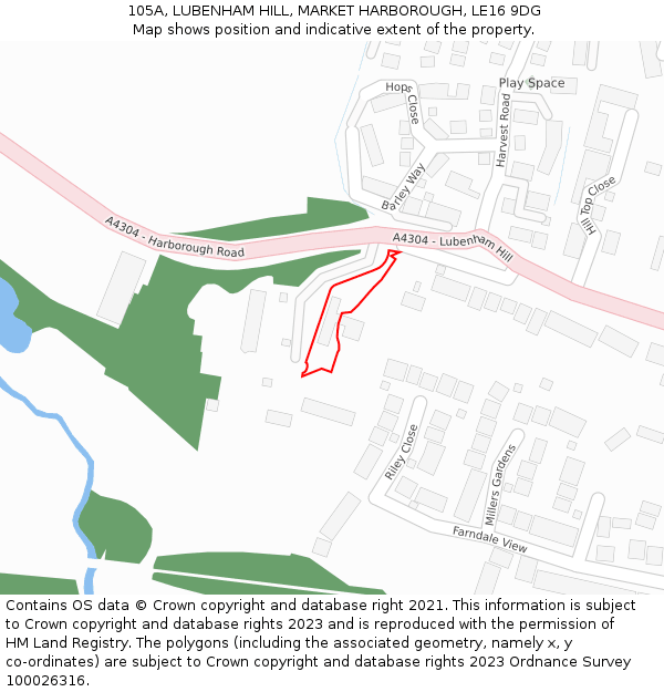 105A, LUBENHAM HILL, MARKET HARBOROUGH, LE16 9DG: Location map and indicative extent of plot