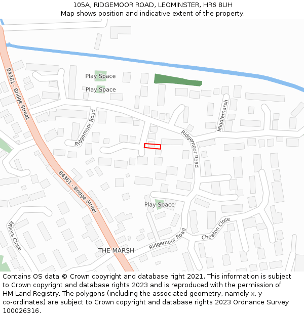 105A, RIDGEMOOR ROAD, LEOMINSTER, HR6 8UH: Location map and indicative extent of plot