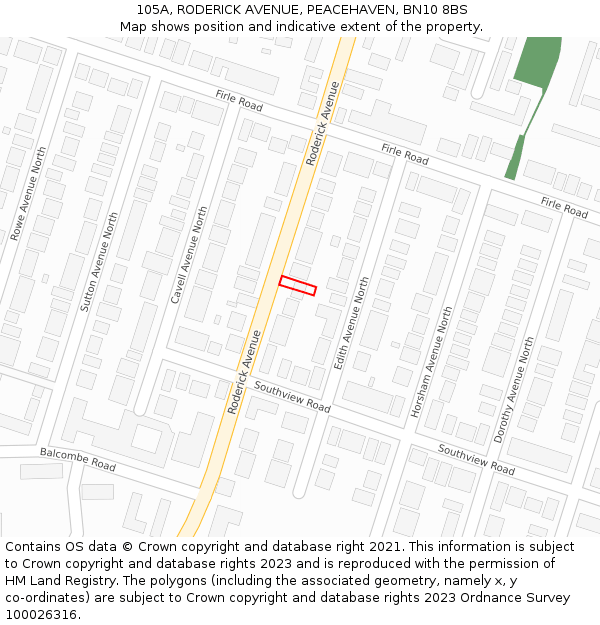 105A, RODERICK AVENUE, PEACEHAVEN, BN10 8BS: Location map and indicative extent of plot