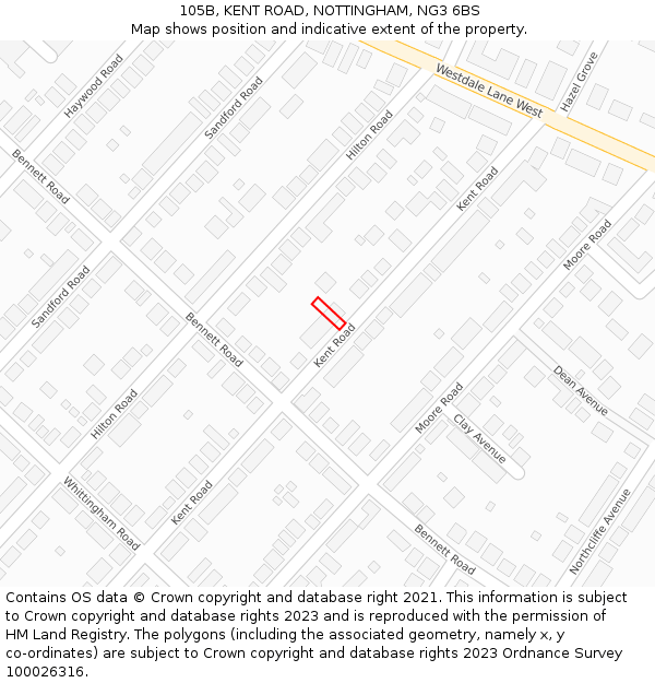 105B, KENT ROAD, NOTTINGHAM, NG3 6BS: Location map and indicative extent of plot