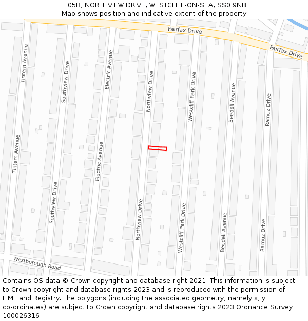 105B, NORTHVIEW DRIVE, WESTCLIFF-ON-SEA, SS0 9NB: Location map and indicative extent of plot