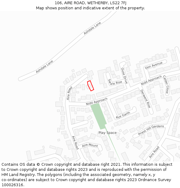 106, AIRE ROAD, WETHERBY, LS22 7FJ: Location map and indicative extent of plot