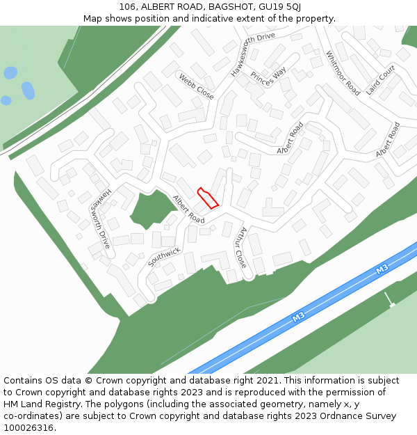 106, ALBERT ROAD, BAGSHOT, GU19 5QJ: Location map and indicative extent of plot