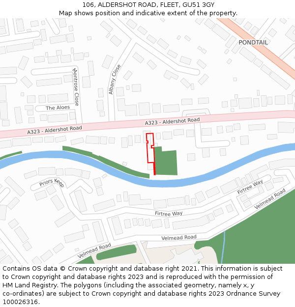 106, ALDERSHOT ROAD, FLEET, GU51 3GY: Location map and indicative extent of plot