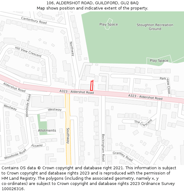 106, ALDERSHOT ROAD, GUILDFORD, GU2 8AQ: Location map and indicative extent of plot