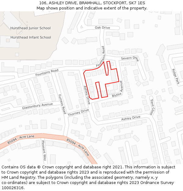 106, ASHLEY DRIVE, BRAMHALL, STOCKPORT, SK7 1ES: Location map and indicative extent of plot