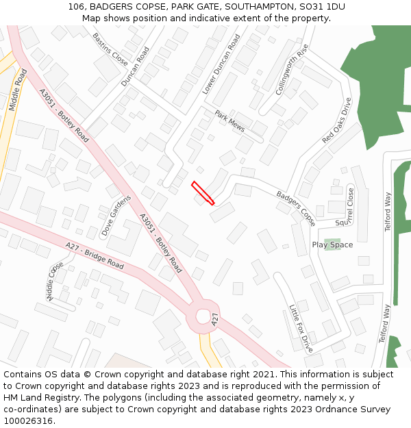 106, BADGERS COPSE, PARK GATE, SOUTHAMPTON, SO31 1DU: Location map and indicative extent of plot