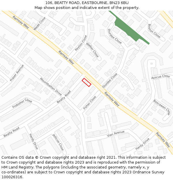 106, BEATTY ROAD, EASTBOURNE, BN23 6BU: Location map and indicative extent of plot