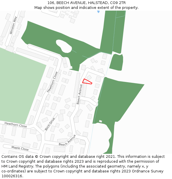 106, BEECH AVENUE, HALSTEAD, CO9 2TR: Location map and indicative extent of plot