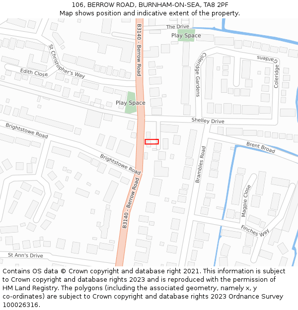 106, BERROW ROAD, BURNHAM-ON-SEA, TA8 2PF: Location map and indicative extent of plot